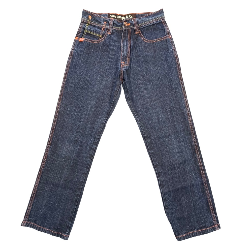 5ive Jungle & Co Blue Contrast Stitch Straight Leg Denim Jeans Mens 30 Y2K